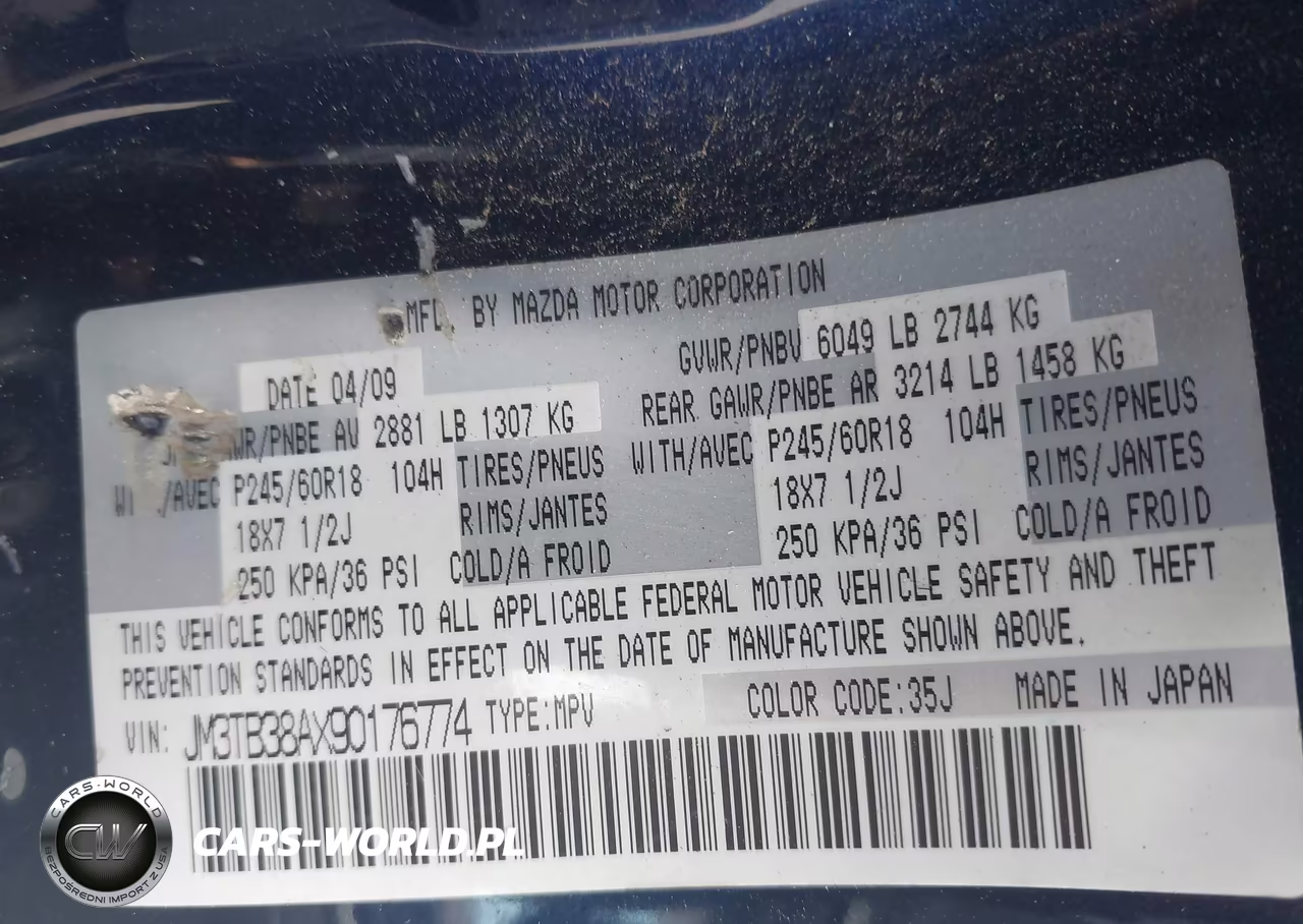 2009 Mazda Cx-9 Touring VIN:JM3TB38AX90176774 - 9