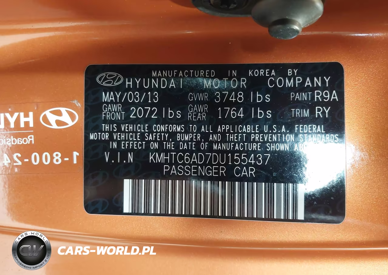 2013 Hyundai Veloster Base W-Black VIN:KMHTC6AD7DU155437 - 9