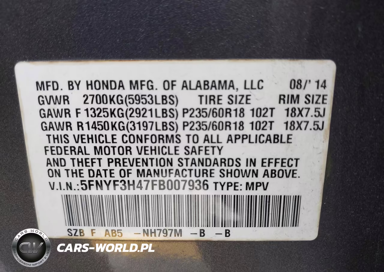 2015 Honda Pilot Ex VIN:5FNYF3H47FB007936 - 9
