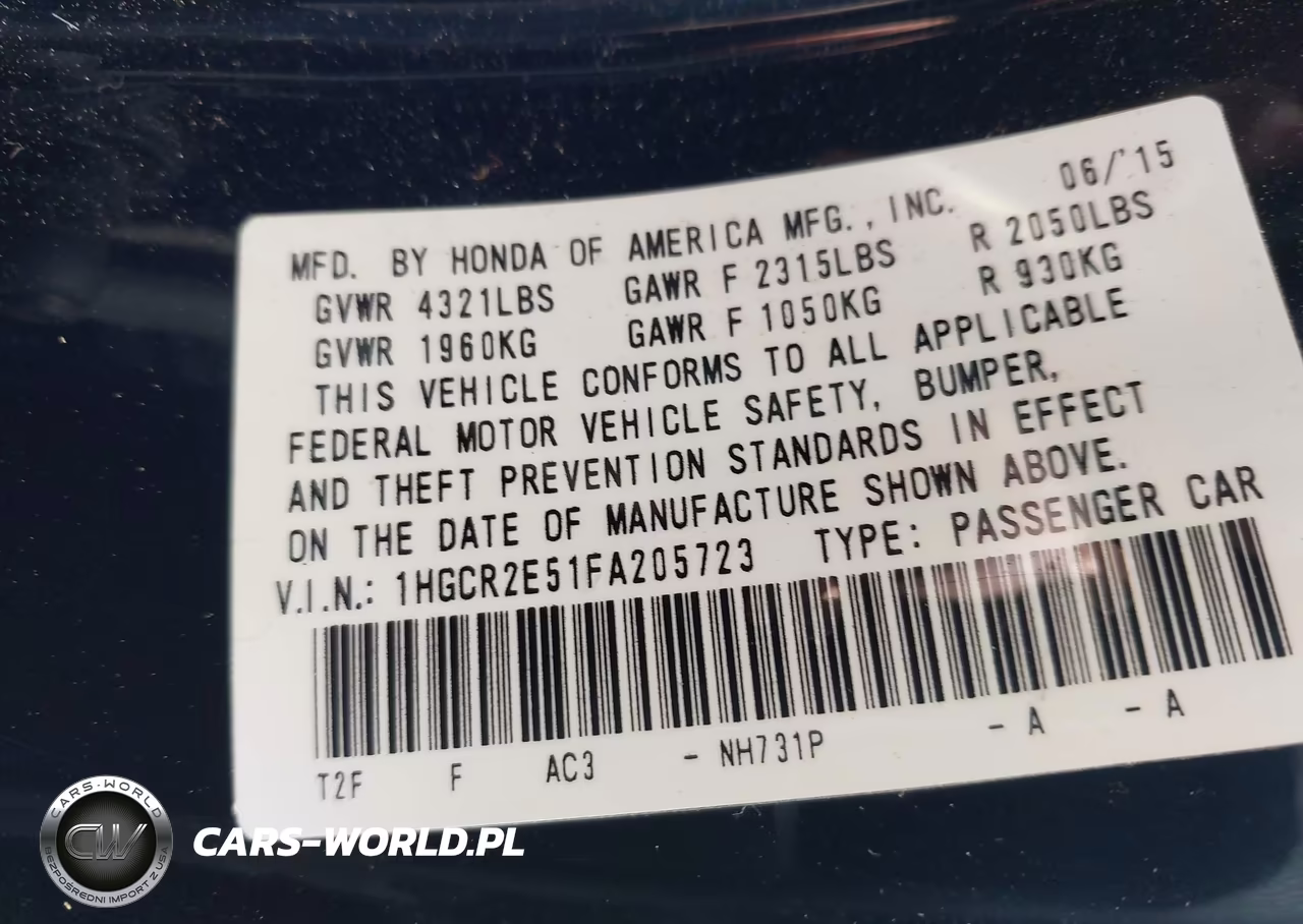 2015 Honda Accord Sport VIN:1HGCR2E51FA205723 - 9