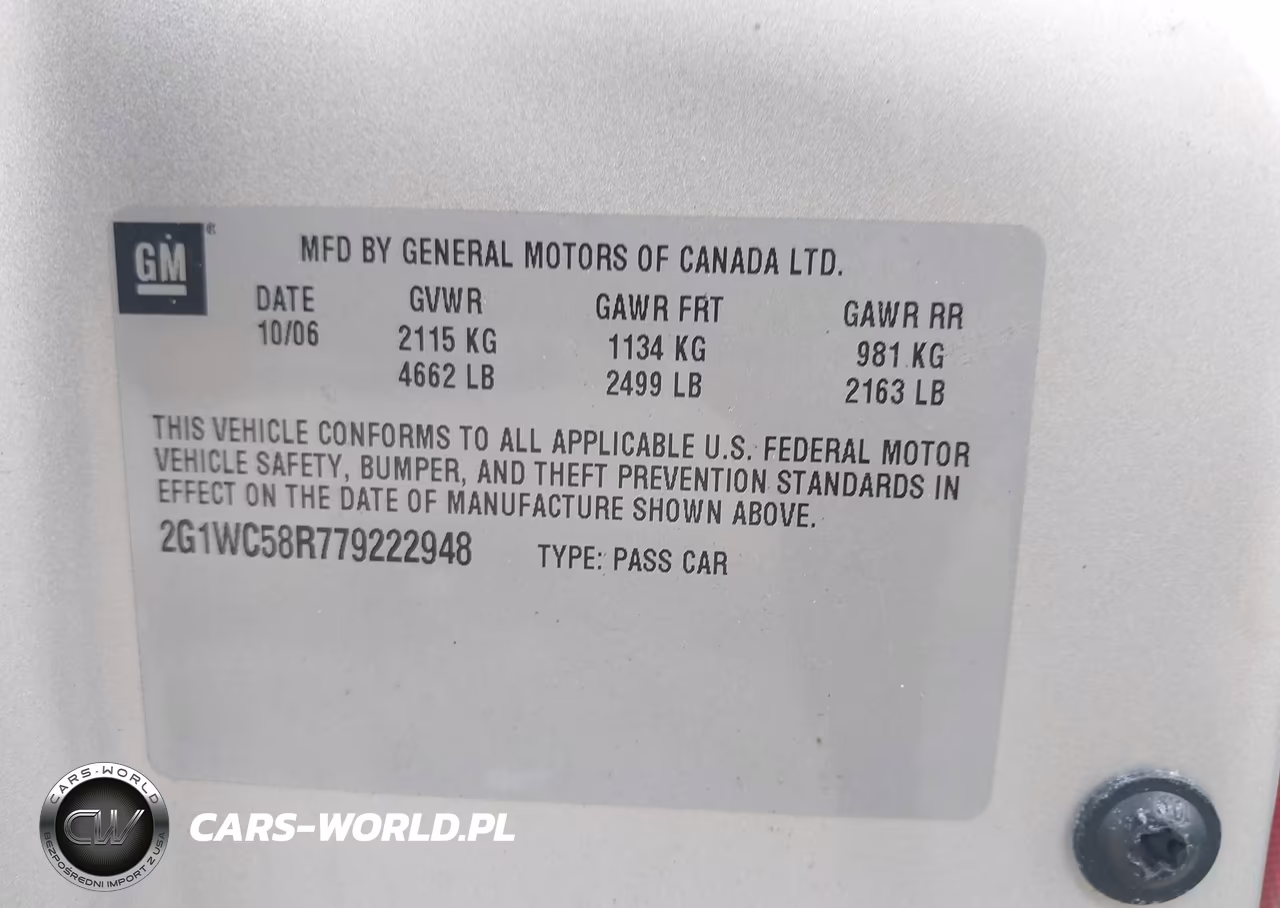 2007 Chevrolet Impala 3.9L Lt VIN:2G1WC58R779222948 - 9