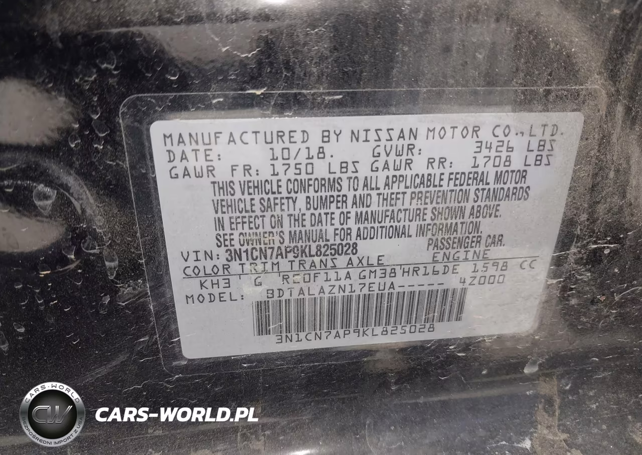 2019 Nissan Versa 1.6 S+ VIN:3N1CN7AP9KL825028 - 9