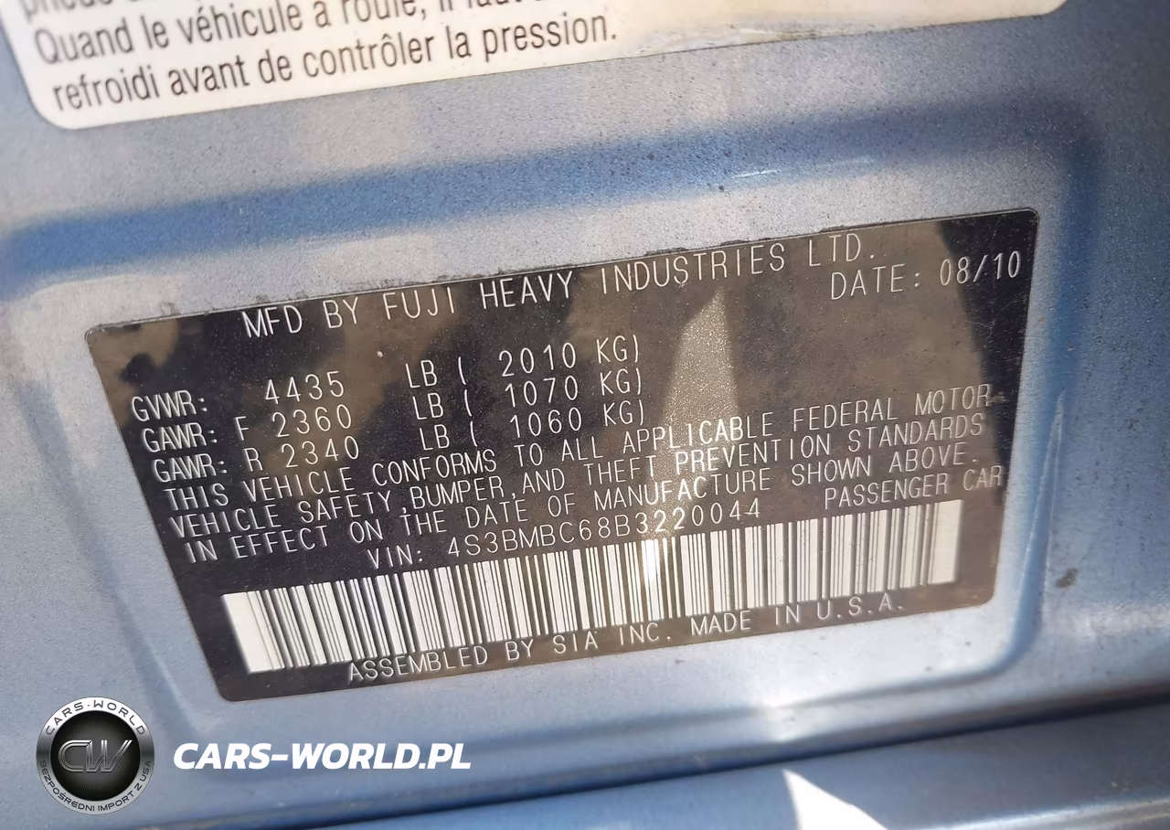 2011 Subaru Legacy 2.5I Premium VIN:4S3BMBC68B3220044 - 9