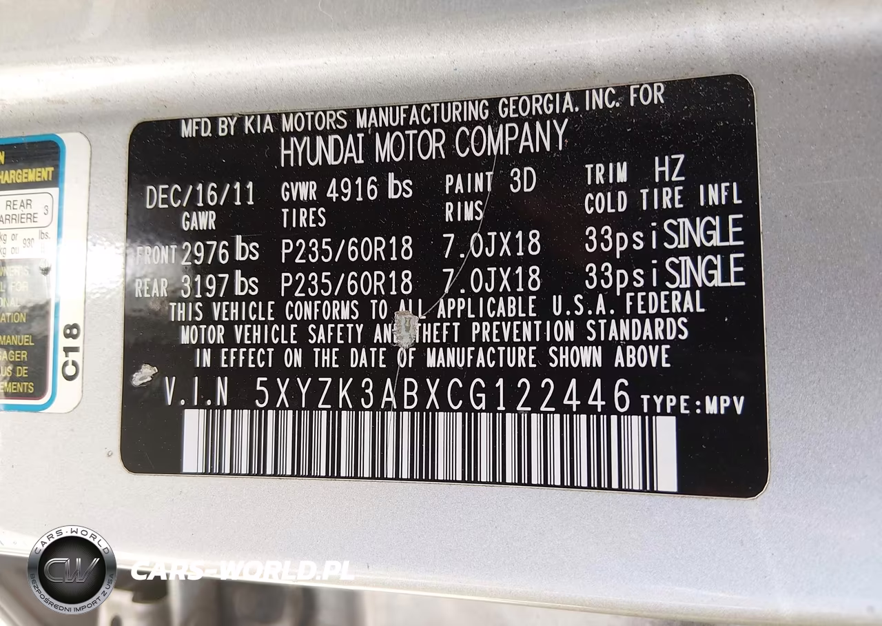 2012 Hyundai Santa Fe Limited VIN:5XYZK3ABXCG122446 - 9