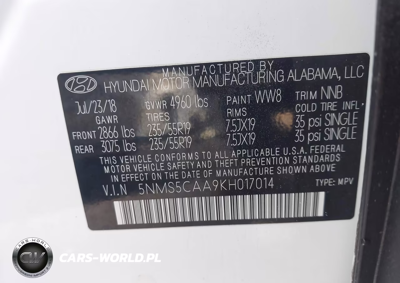 2019 Hyundai Santa Fe Ultimate 2.0T VIN:5NMS5CAA9KH017014 - 9