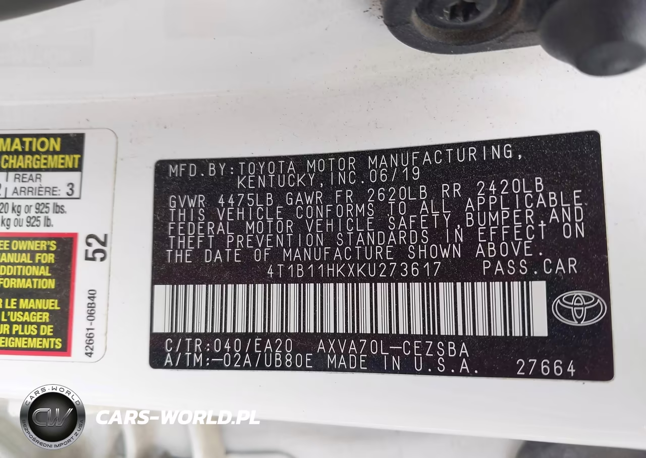 2019 Toyota Camry Se VIN:4T1B11HKXKU273617 - 9