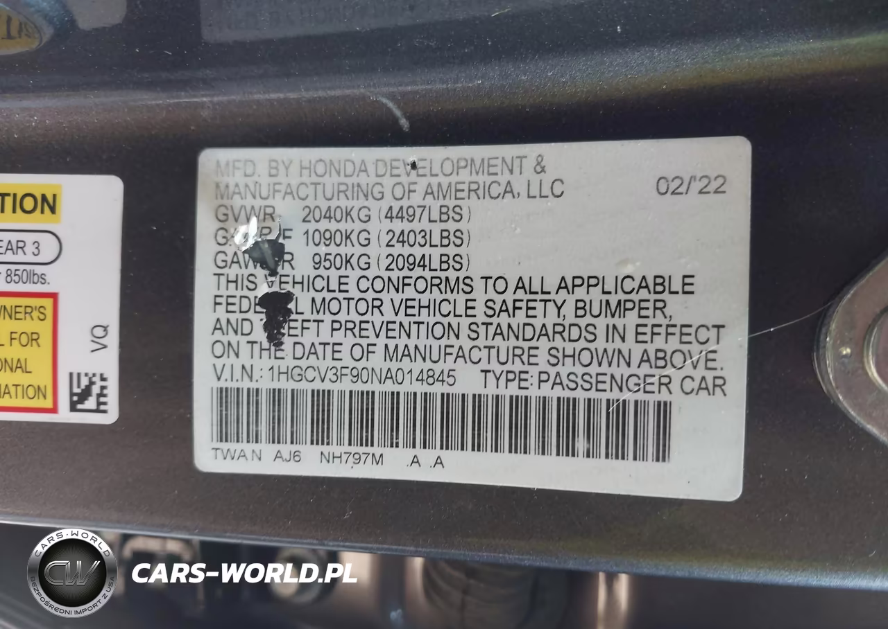 2022 Honda Accord Hybrid Touring VIN:1HGCV3F90NA014845 - 9