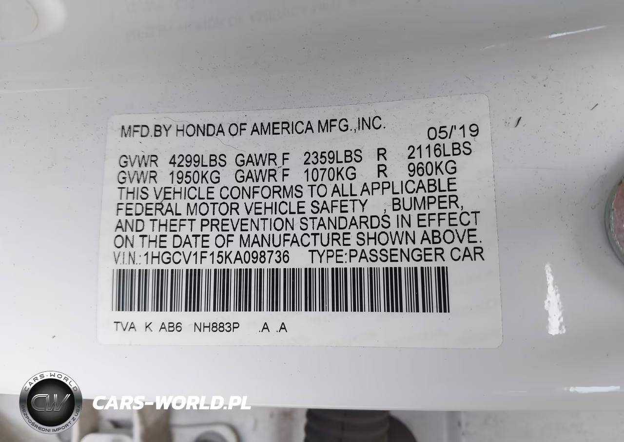 2019 Honda Accord Lx VIN:1HGCV1F15KA098736 - 9