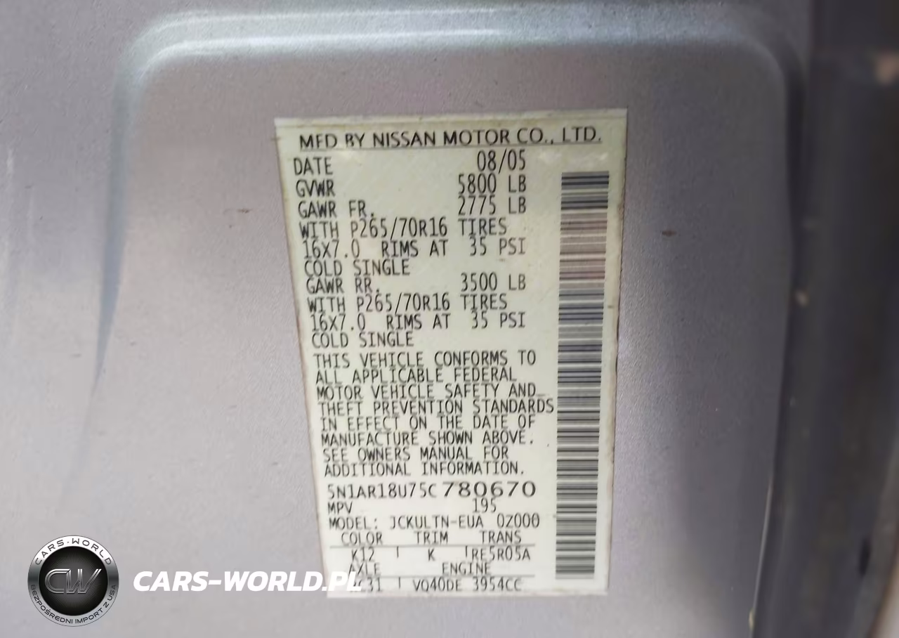 2005 Nissan Pathfinder Se VIN:5N1AR18U75C780670 - 9