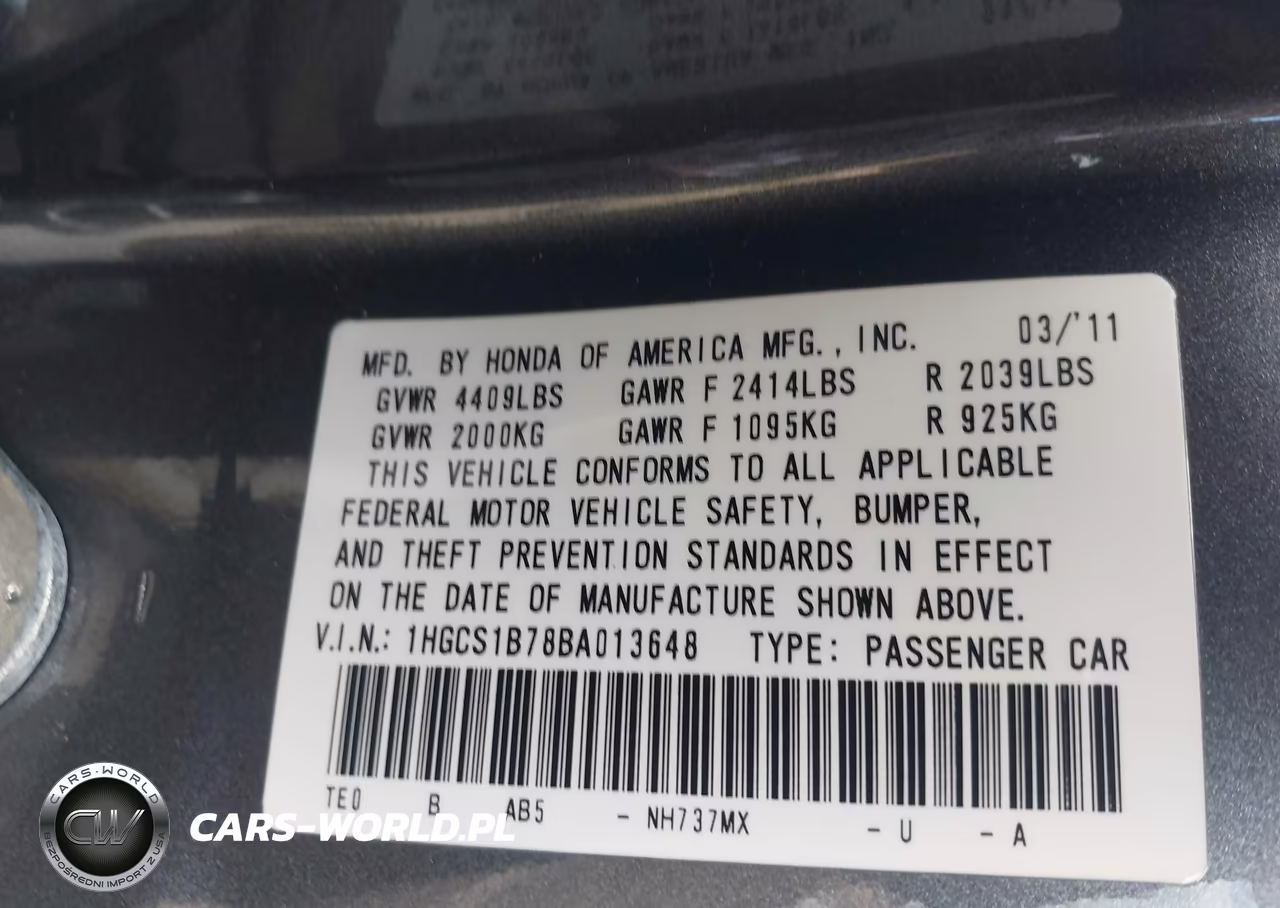 2011 Honda Accord 2.4 Ex VIN:1HGCS1B78BA013648 - 9