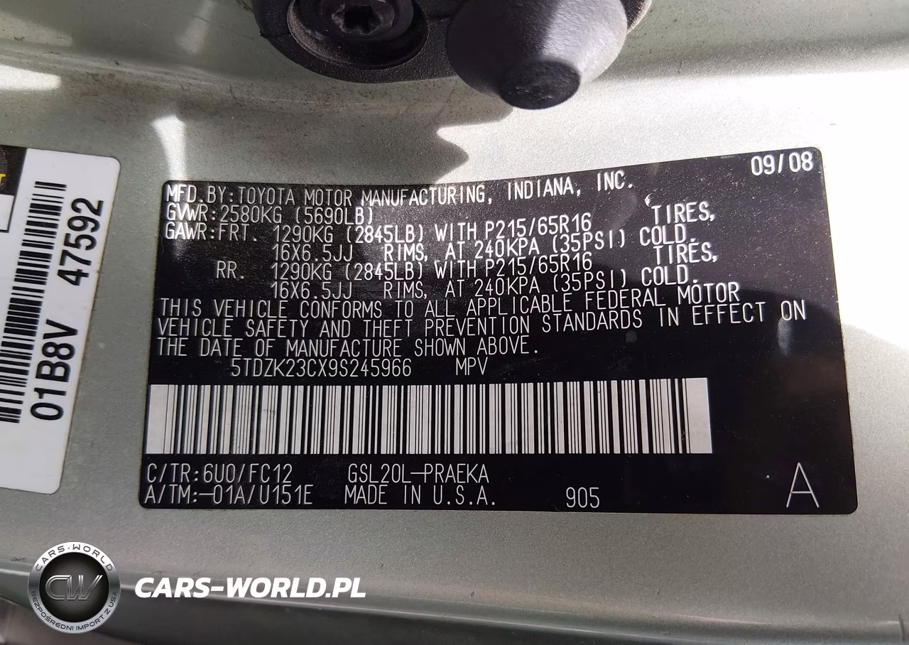 2009 Toyota Sienna Le VIN:5TDZK23CX9S245966 - 9