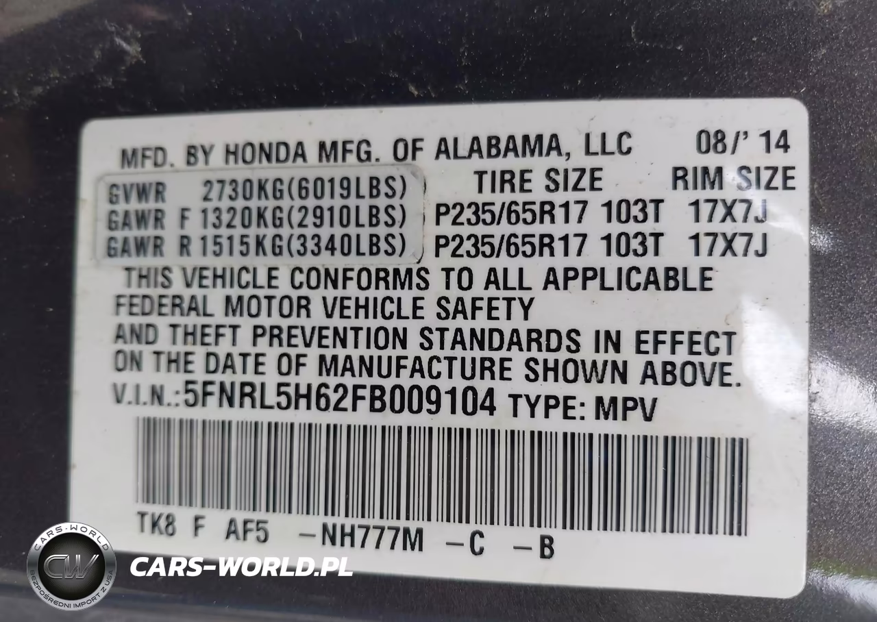2015 Honda Odyssey Ex-L VIN:5FNRL5H62FB009104 - 9