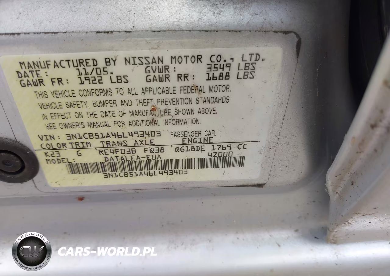 2006 Nissan Sentra 1.8S VIN:3N1CB51A46L493403 - 9