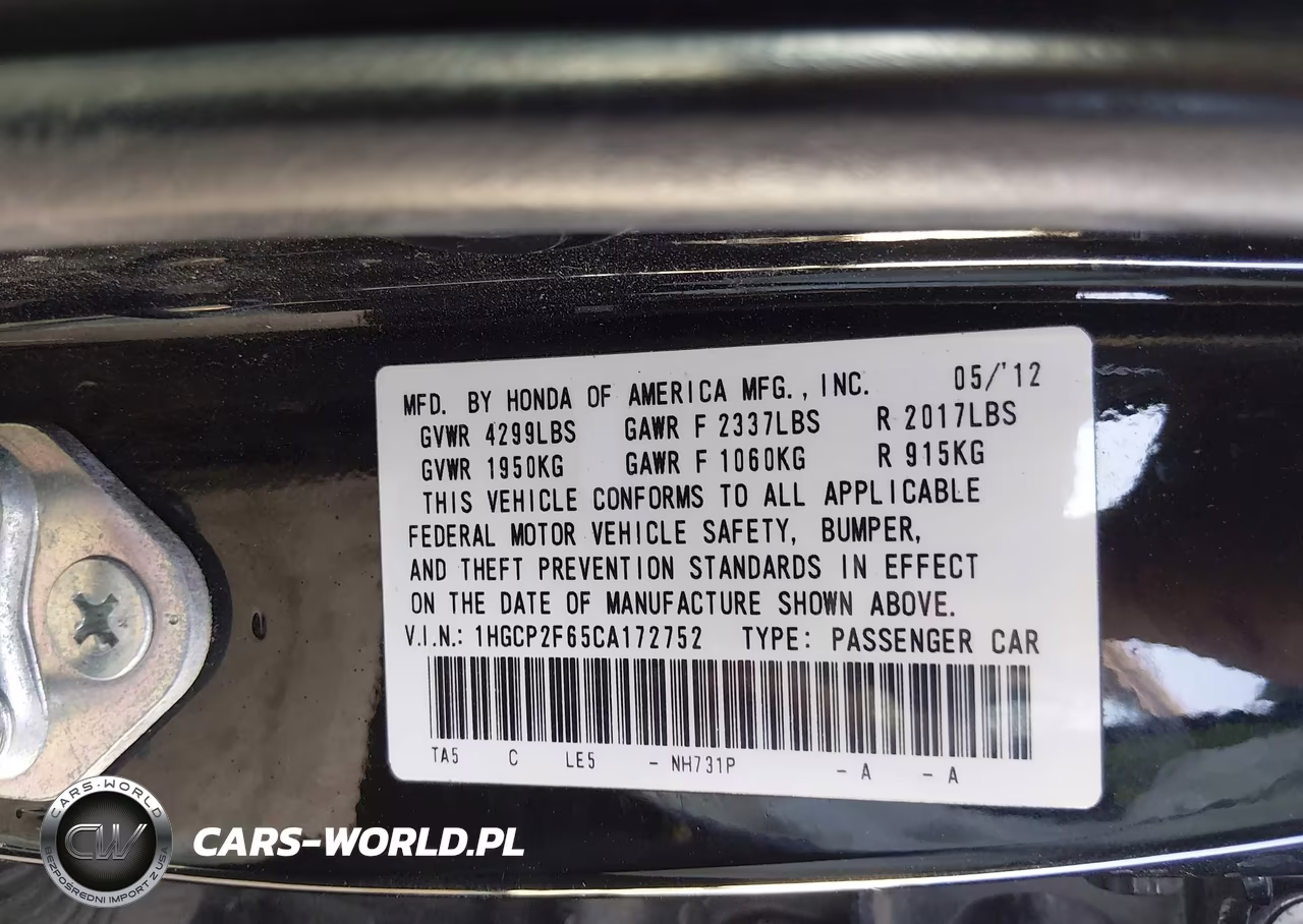 2012 Honda Accord 2.4 Se VIN:1HGCP2F65CA172752 - 9