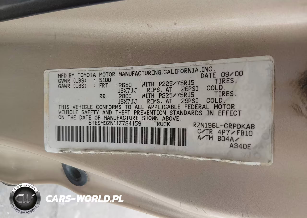 2001 Toyota Tacoma Prerunner VIN:5TESM92N11Z724159 - 9