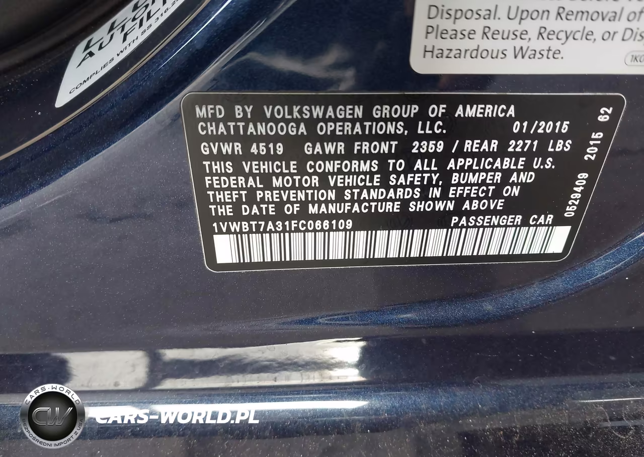 2015 Volkswagen Passat 1.8T Se VIN:1VWBT7A31FC066109 - 9