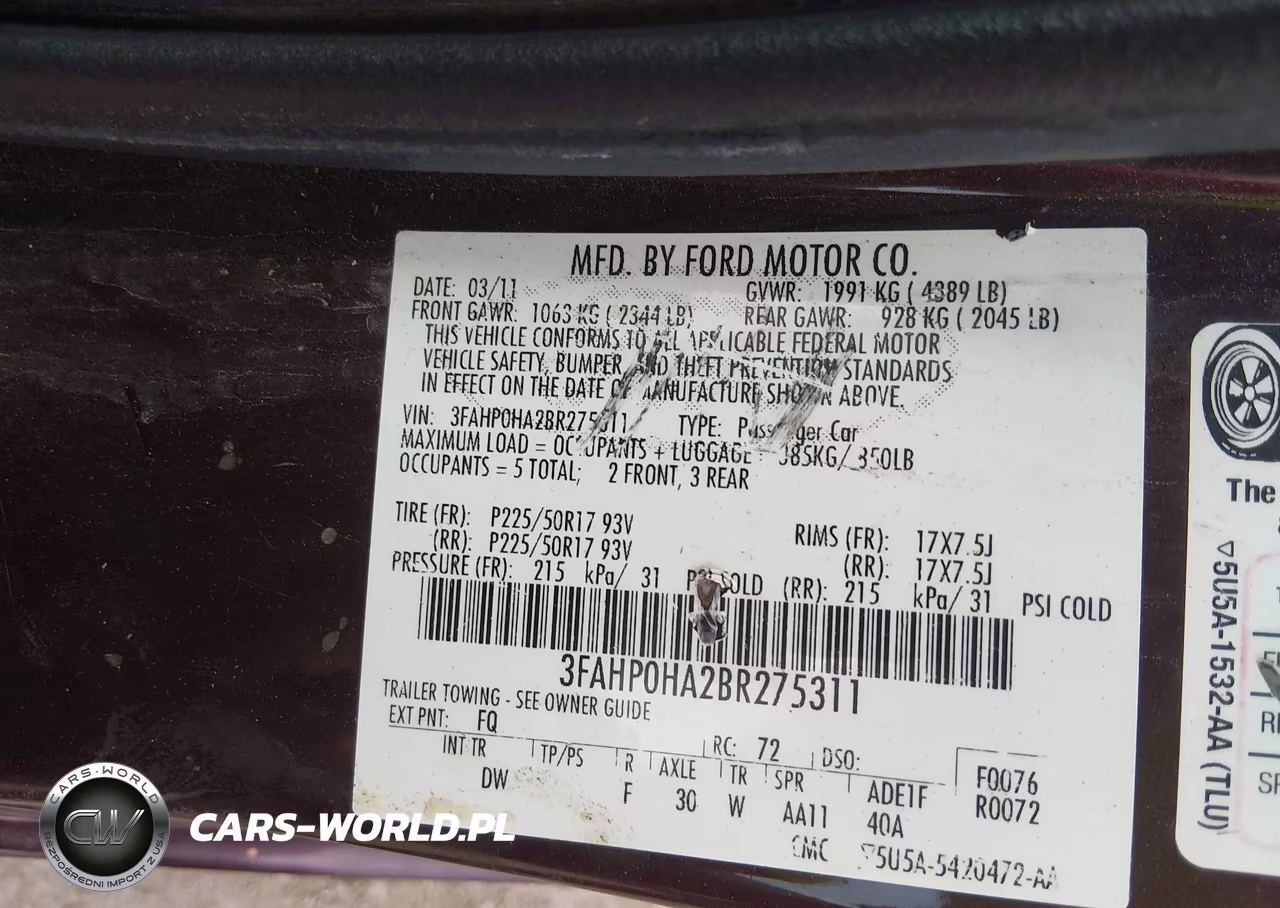 2011 Ford Fusion Se VIN:3FAHP0HA2BR275311 - 9