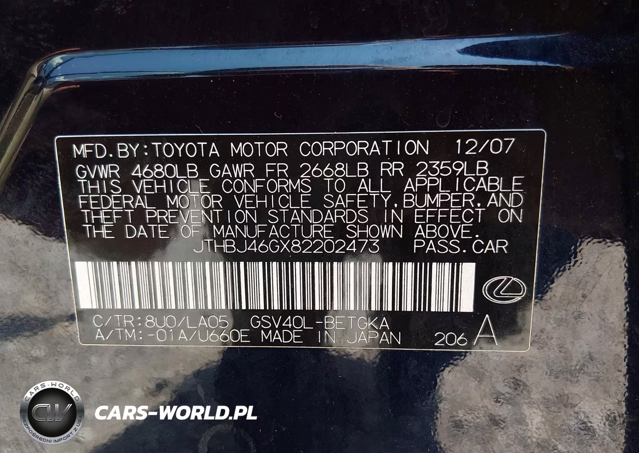 2008 Lexus Es 350 VIN:JTHBJ46GX82202473 - 9
