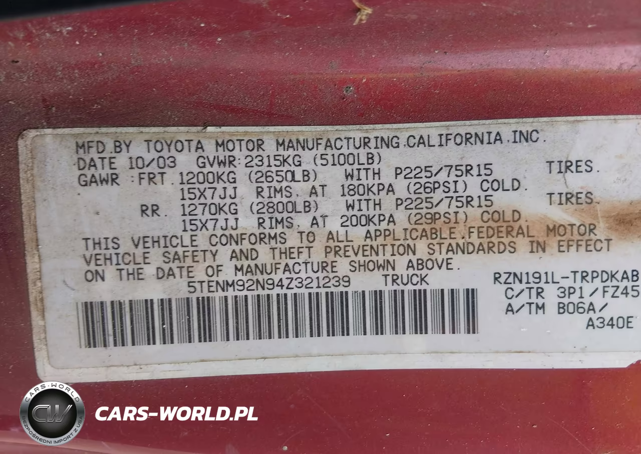 2004 Toyota Tacoma Prerunner VIN:5TENM92N94Z321239 - 9