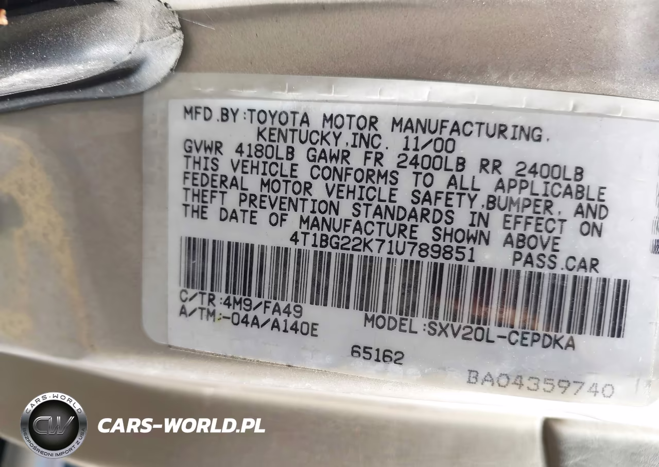 2001 Toyota Camry Ce VIN:4T1BG22K71U789851 - 9