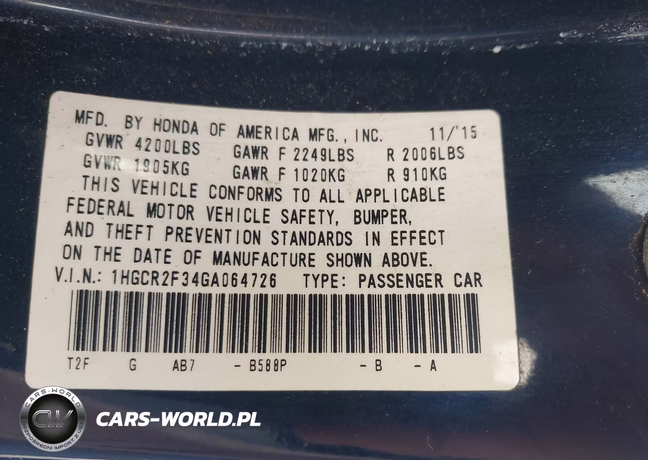 2016 Honda Accord Lx VIN:1HGCR2F34GA064726 - 9