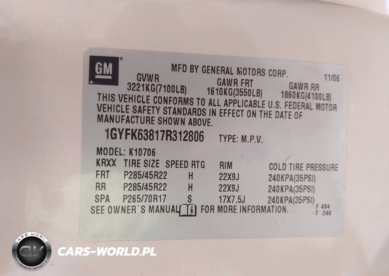 2007 Cadillac Escalade Standard VIN:1GYFK63817R312806 - 9