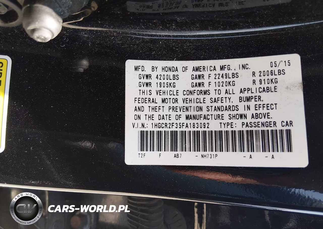 2015 Honda Accord Lx VIN:1HGCR2F35FA183092 - 9