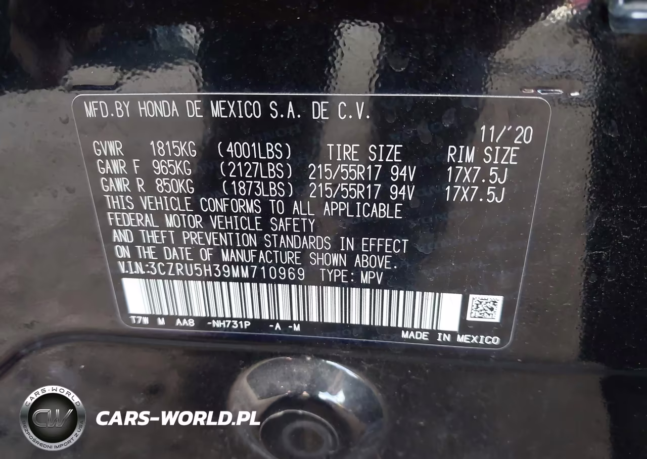 2021 Honda Hr-V 2Wd Lx VIN:3CZRU5H39MM710969 - 9