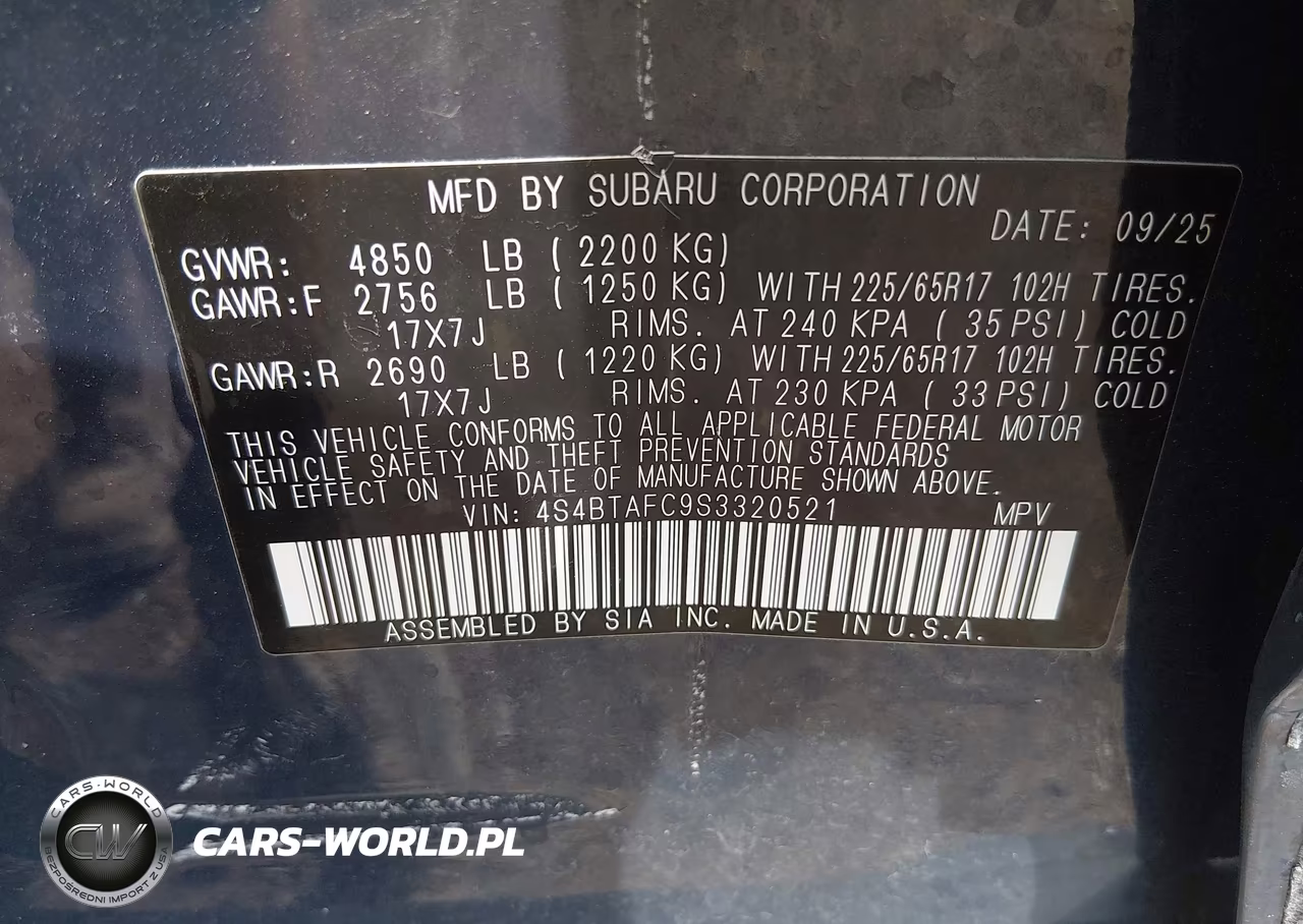 2025 Subaru Outback Premium VIN:4S4BTAFC9S3320521 - 9