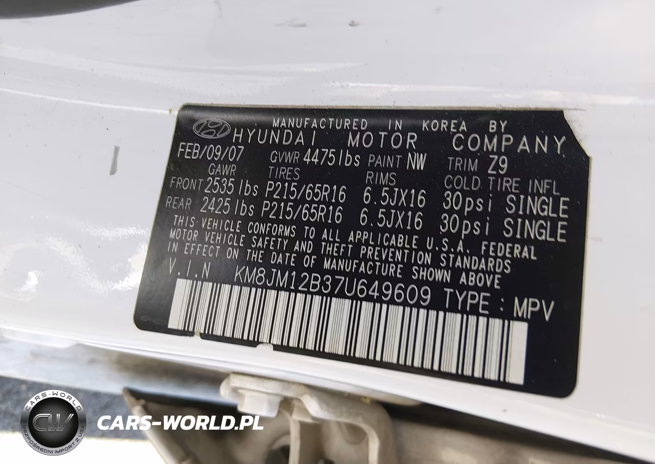 2007 Hyundai Tucson Gls VIN:KM8JM12B37U649609 - 9