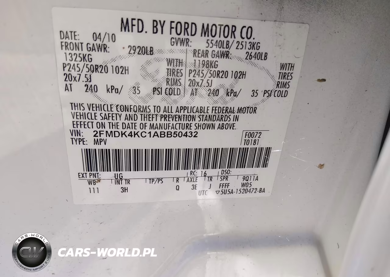 2010 Ford Edge Limited VIN:2FMDK4KC1ABB50432 - 9
