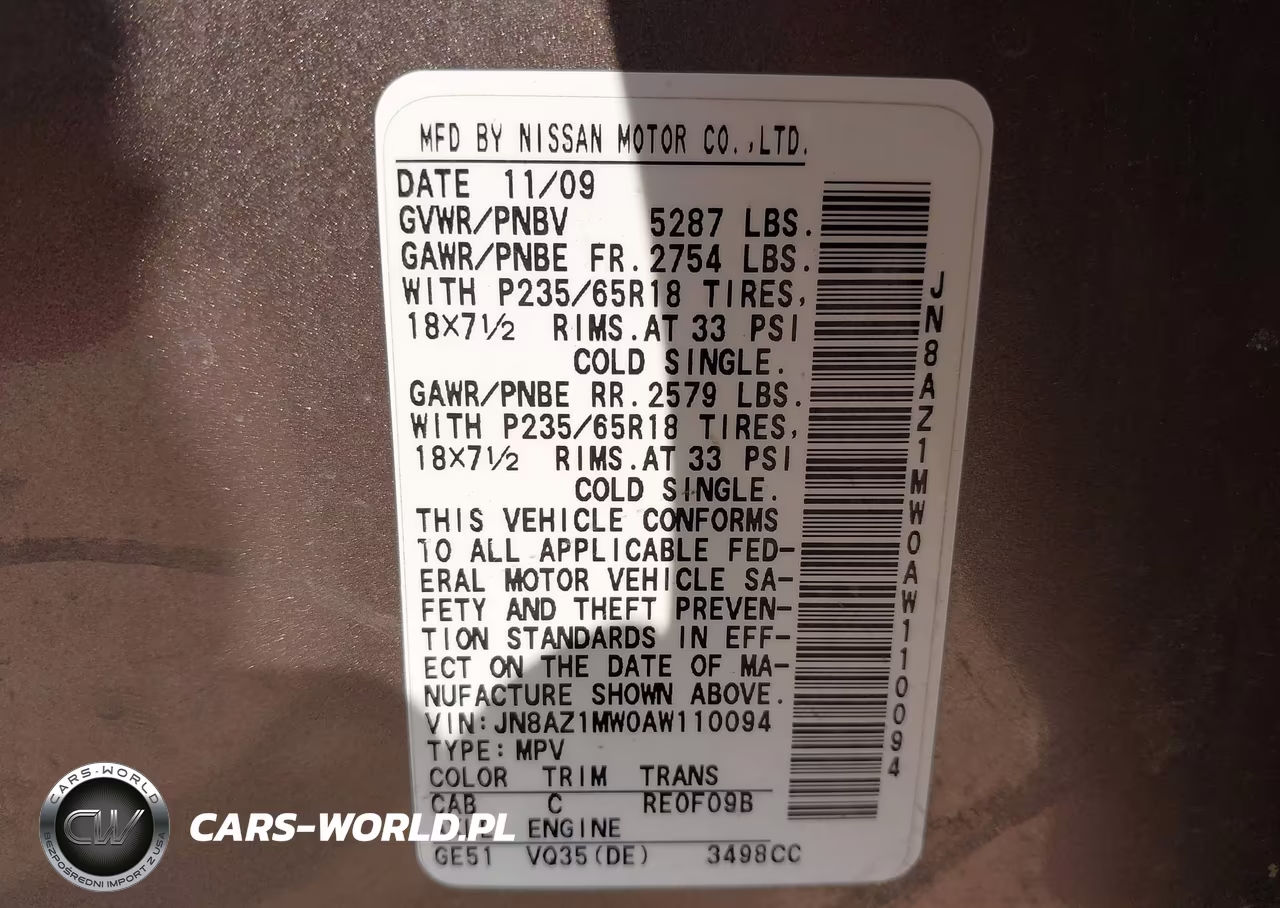 2010 Nissan Murano Sl VIN:JN8AZ1MW0AW110094 - 9