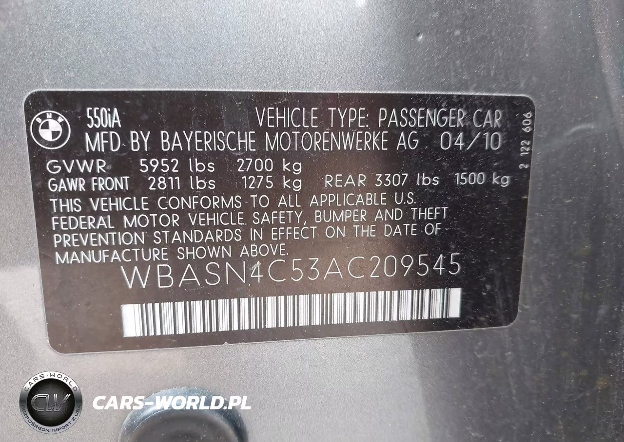 2010 BMW 550I Gran Turismo VIN:WBASN4C53AC209545 - 9