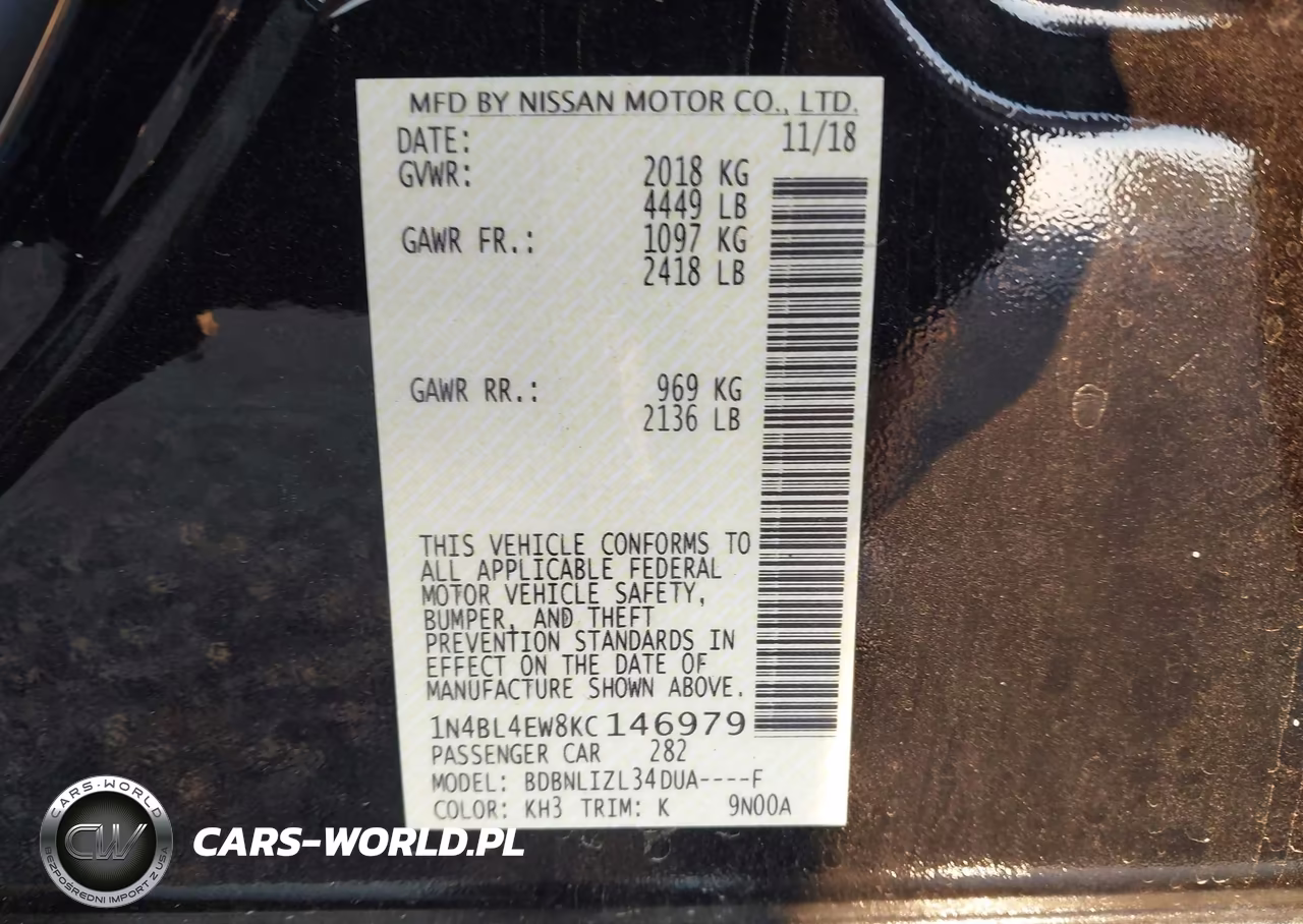 2019 Nissan Altima 2.5 Sl VIN:1N4BL4EW8KC146979 - 9