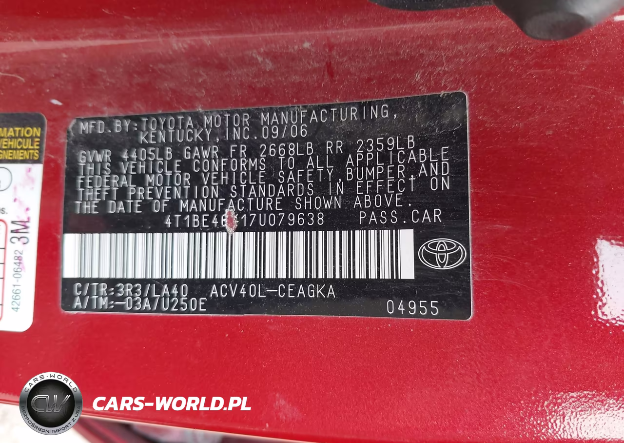 2007 Toyota Camry Xle VIN:4T1BE46K17U079638 - 9