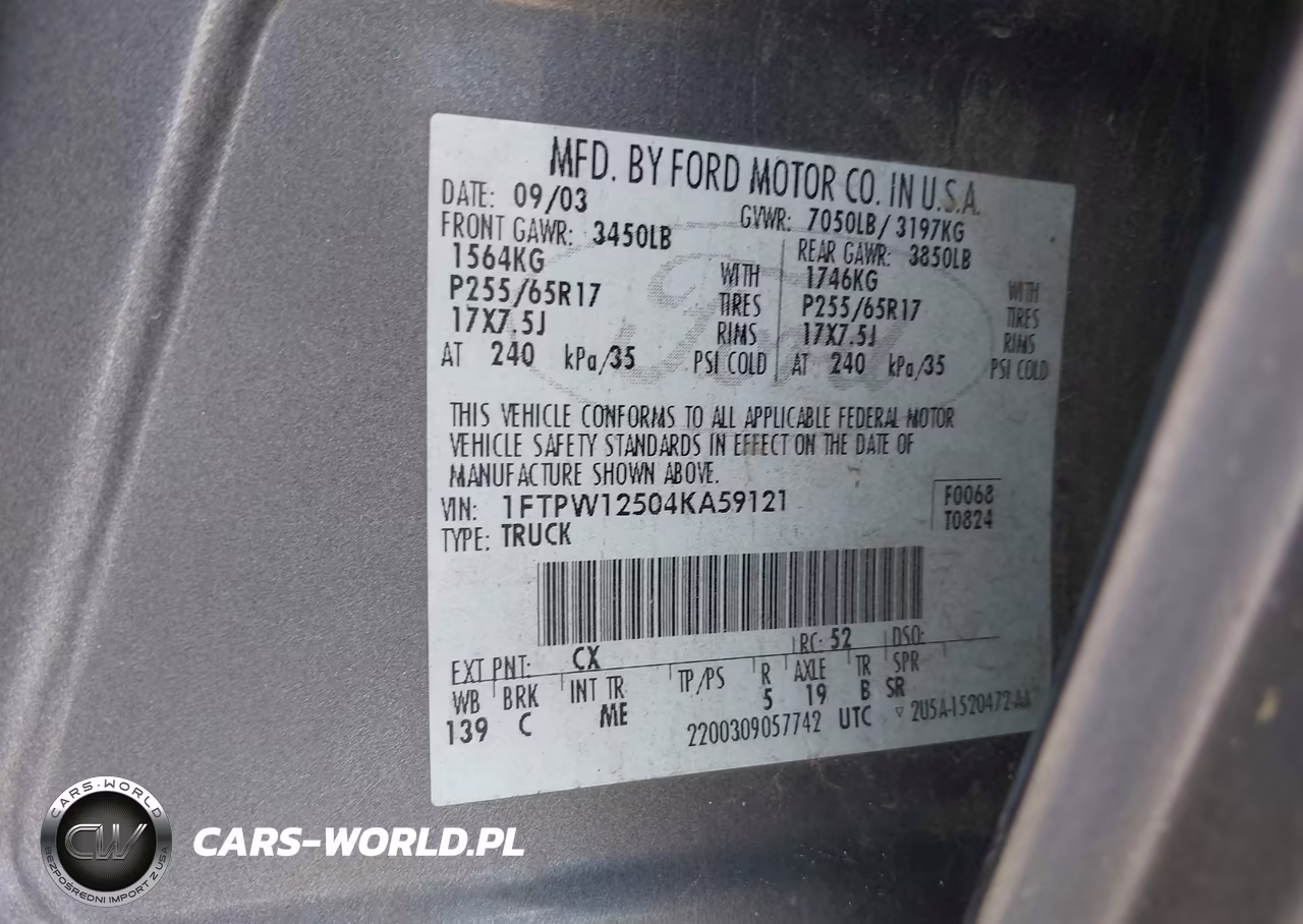 2004 Ford F-150 Lariat-Xlt VIN:1FTPW12504KA59121 - 9