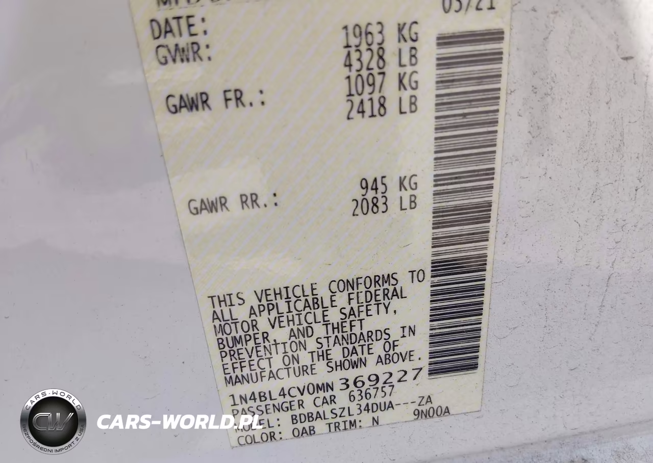 2021 Nissan Altima Sr Fwd VIN:1N4BL4CV0MN369227 - 9