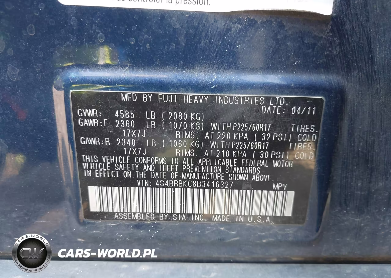 2011 Subaru Outback 2.5I Limited VIN:4S4BRBKC8B3416327 - 9