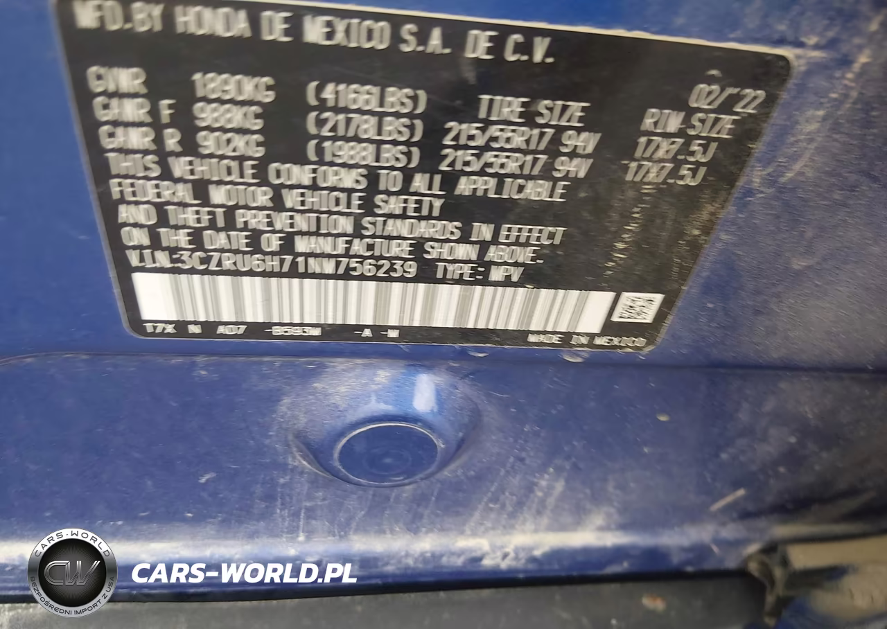 2022 Honda Hr-V Awd Ex-L VIN:3CZRU6H71NM756239 - 9