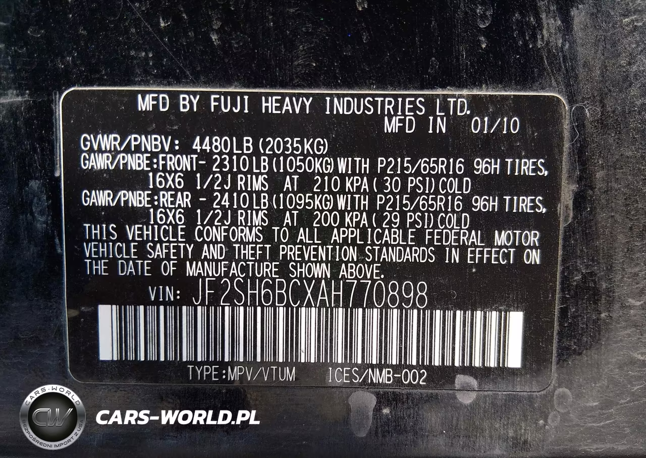 2010 Subaru Forester 2.5X VIN:JF2SH6BCXAH770898 - 9