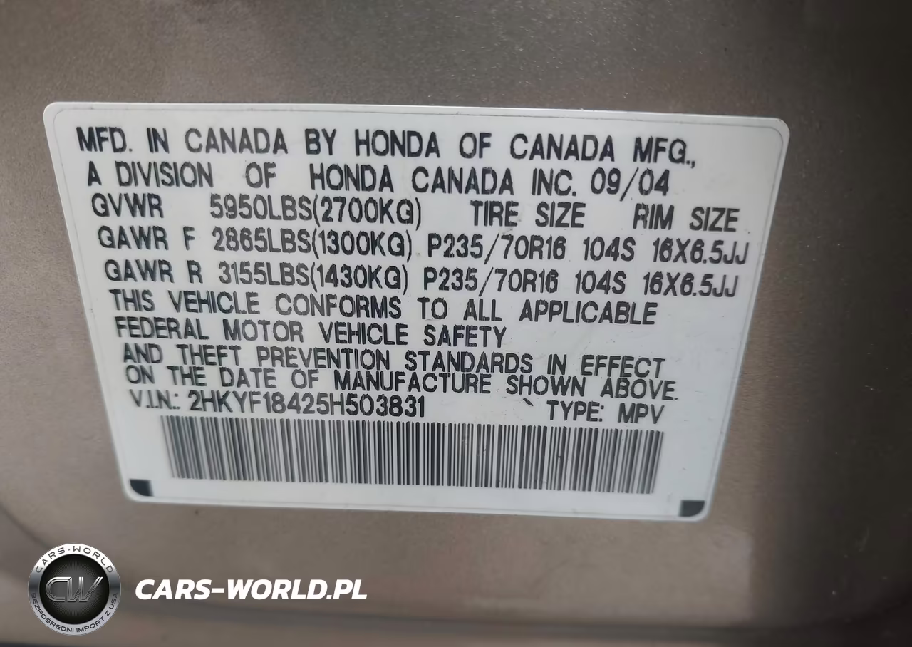 2005 Honda Pilot Ex VIN:2HKYF18425H503831 - 9