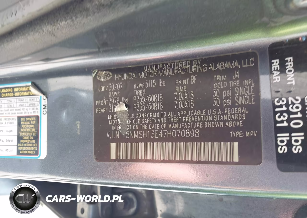 2007 Hyundai Santa Fe Limited-Se VIN:5NMSH13E47H070898 - 9