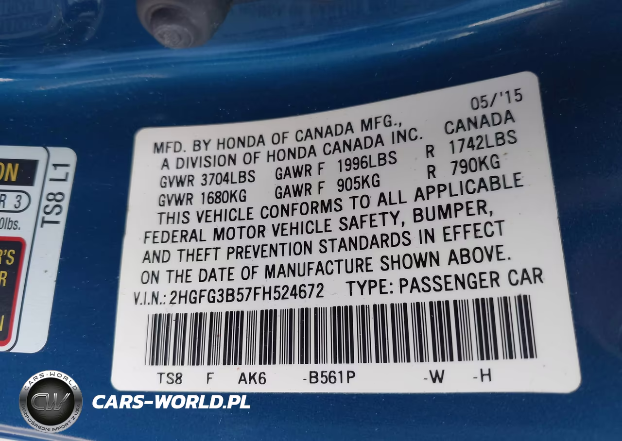 2015 Honda Civic Lx VIN:2HGFG3B57FH524672 - 9