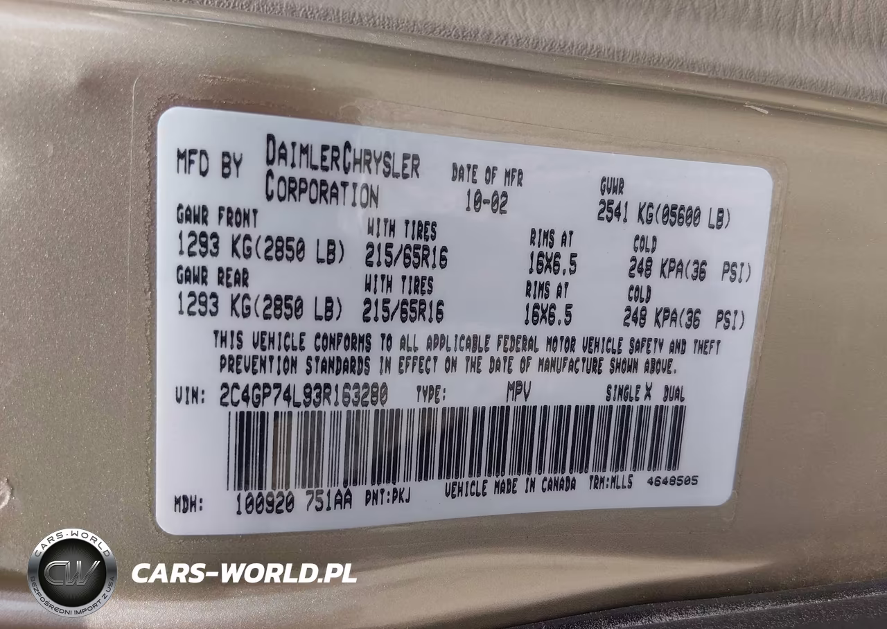 2003 Chrysler Town & Country Ex VIN:2C4GP74L93R163280 - 9