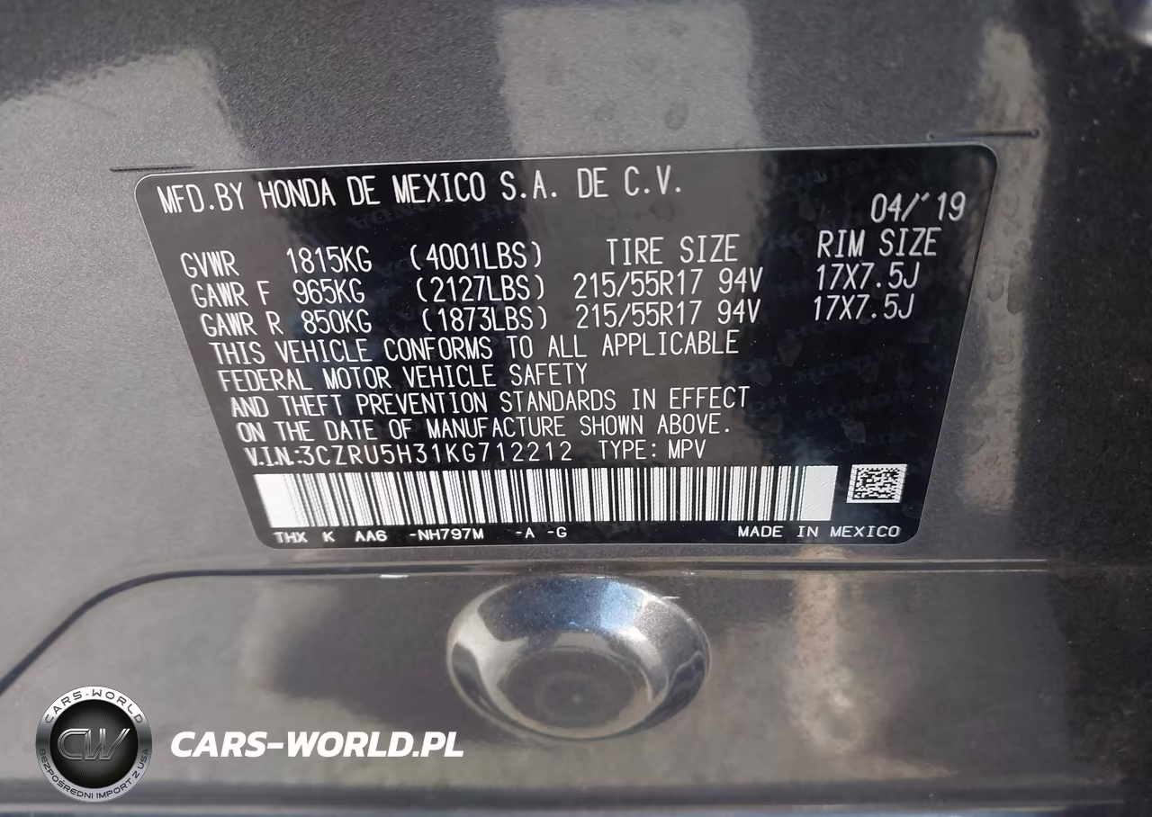 2019 Honda Hr-V Lx VIN:3CZRU5H31KG712212 - 9