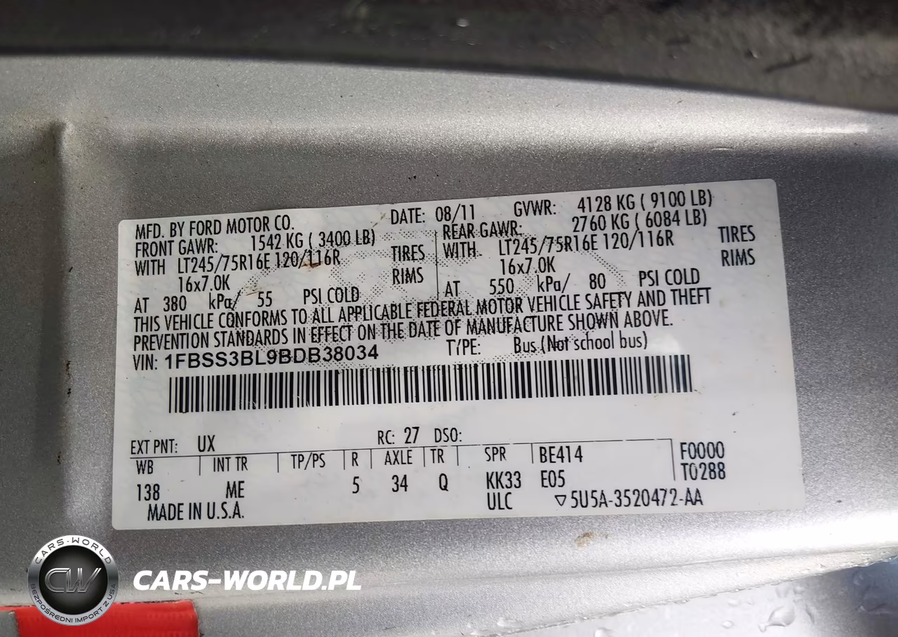 2011 Ford E-350 Super Duty Xlt VIN:1FBSS3BL9BDB38034 - 9