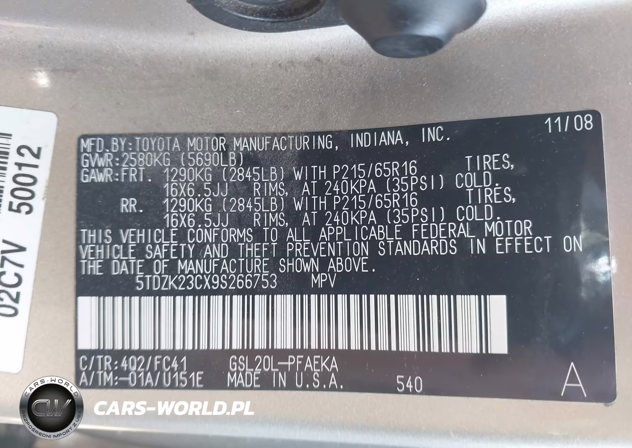 2009 Toyota Sienna Le VIN:5TDZK23CX9S266753 - 9