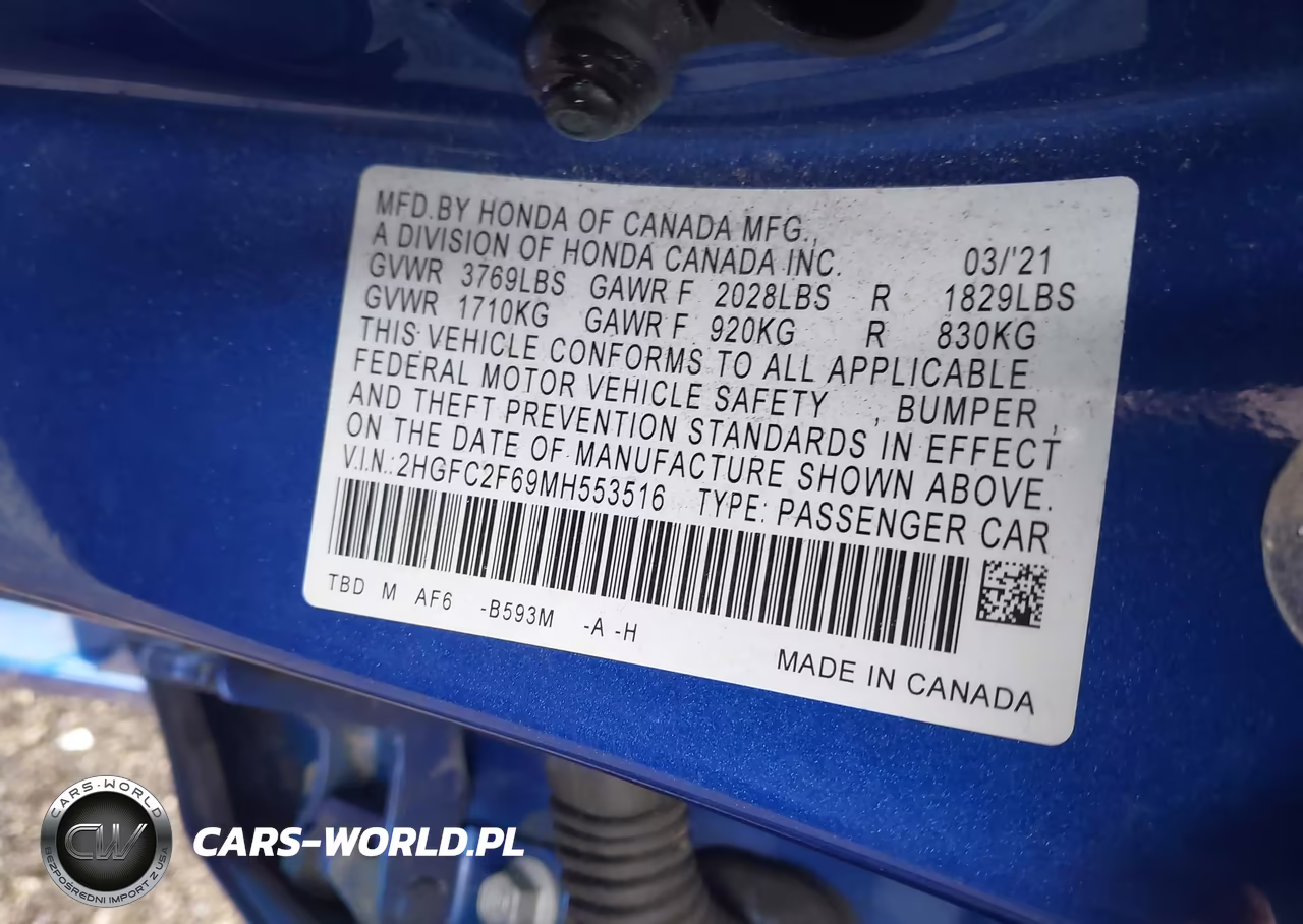 2021 Honda Civic Lx VIN:2HGFC2F69MH553516 - 9