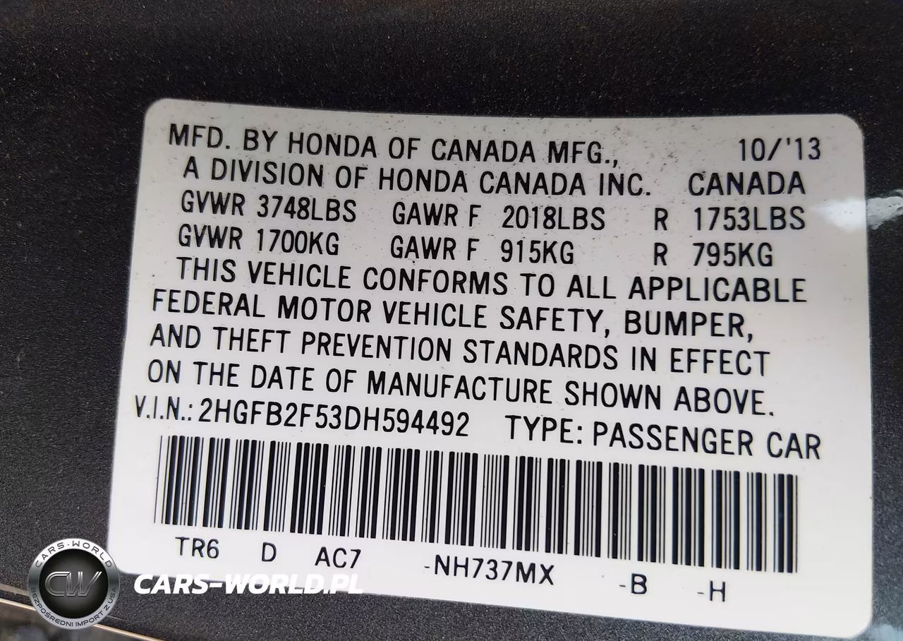 2013 Honda Civic Lx VIN:2HGFB2F53DH594492 - 9