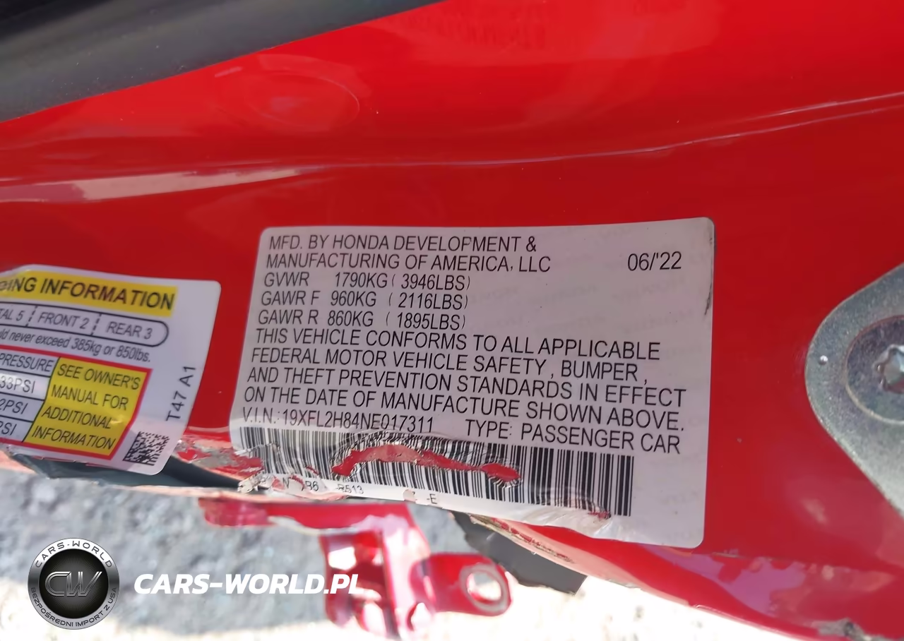 2022 Honda Civic Sport VIN:19XFL2H84NE017311 - 9